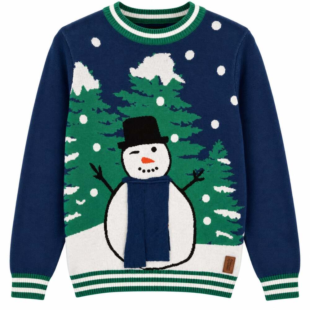 Tipsy Elves Peekaboo Snowman Ugly Christmas Sweater Blue Green Size S